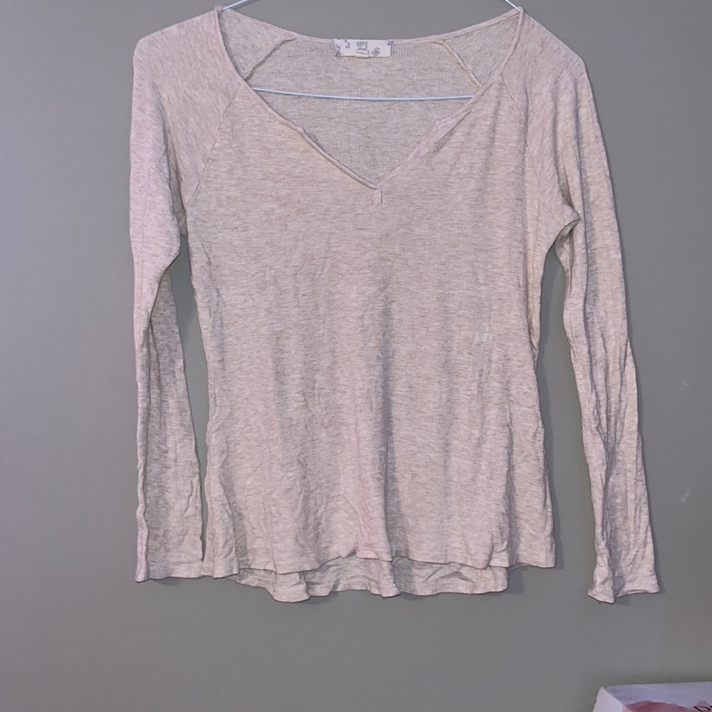 hippie rose size s ribbed lounge long sleeve cream shirt